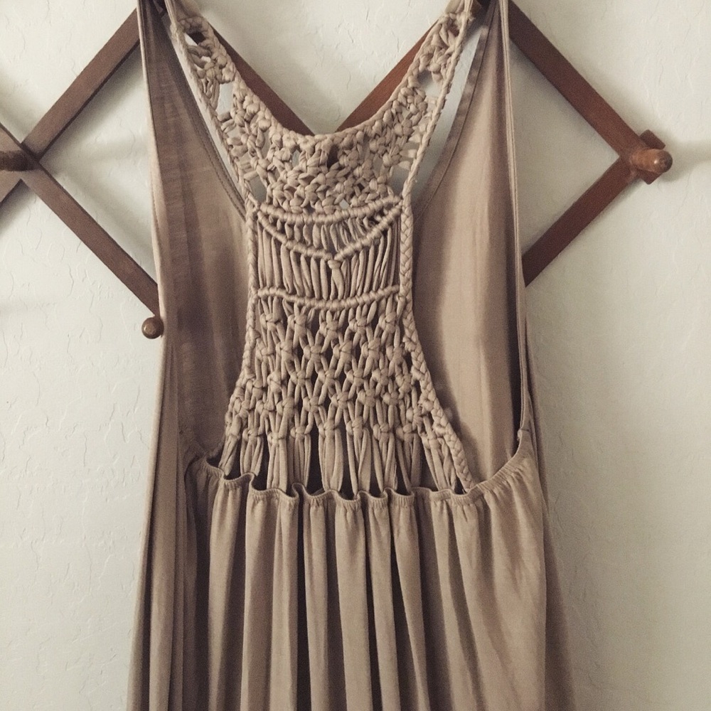 Beige macrame maxi dress.